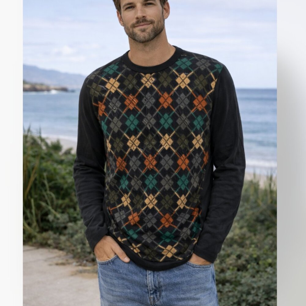 Hugo Boss Handcrafted Wool Argyle Sweater Size Small EUC